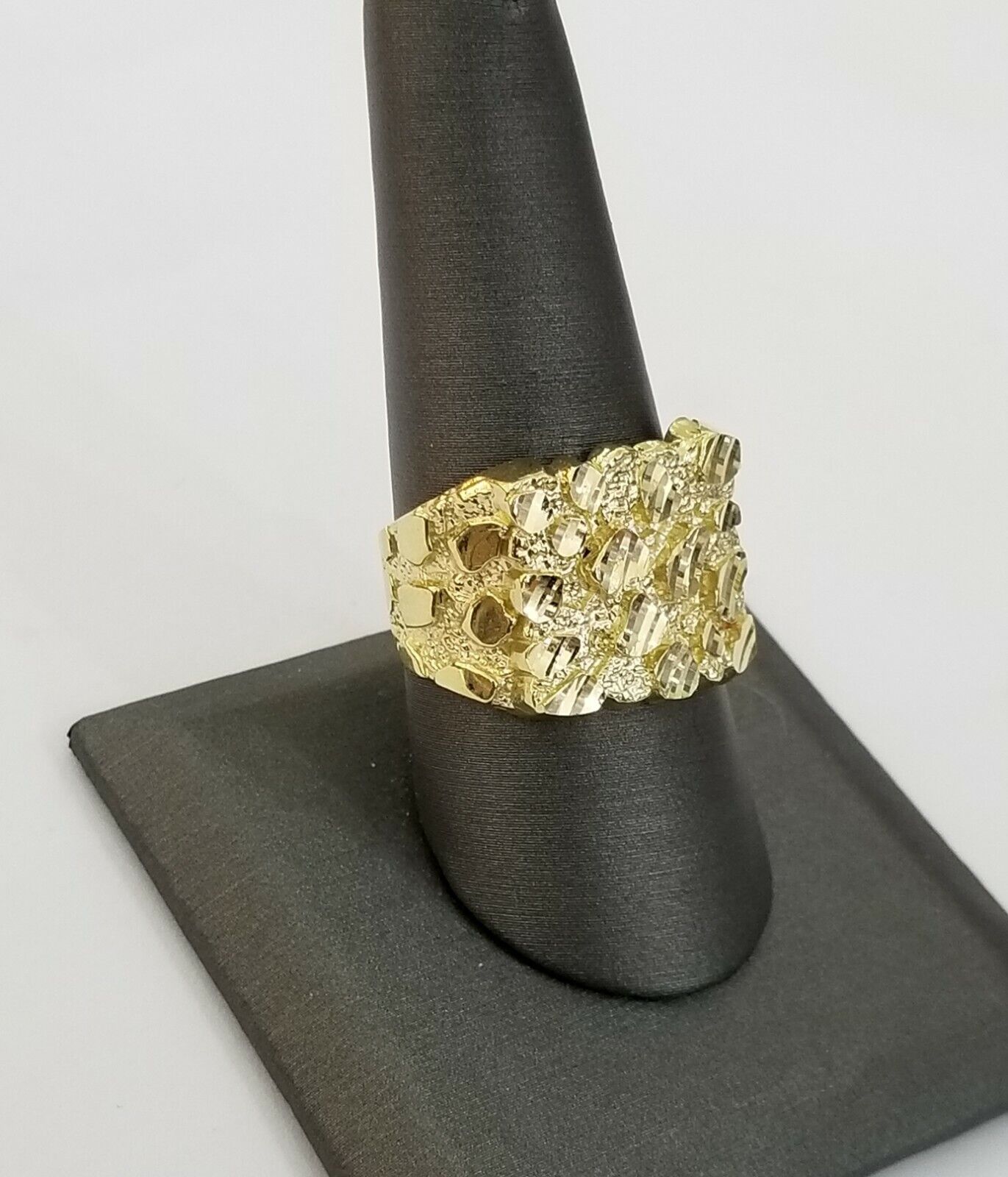 10K SOLID Yellow Gold Nugget Casual Ring Band Fancy Men Women Sizeable Real - GoldenlinQ